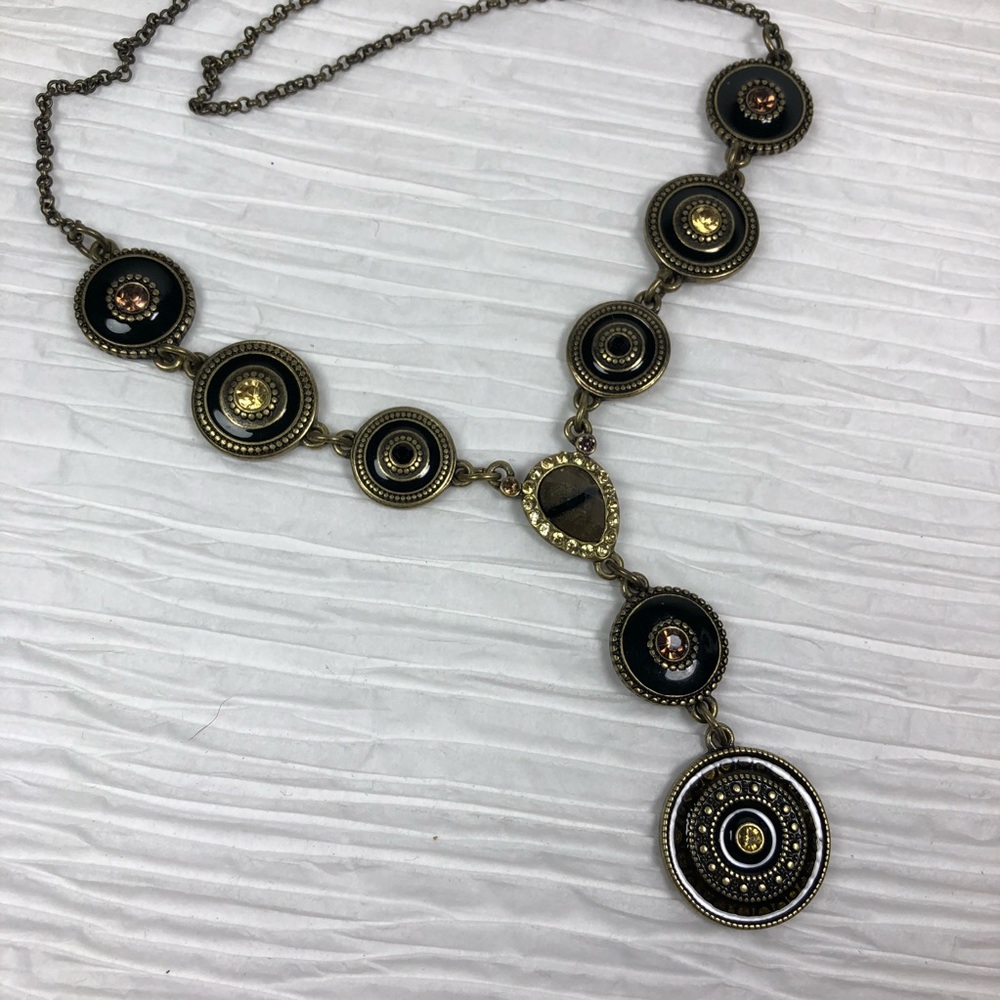 Vintage NRT/Avon Bronze Lariat Necklace Gemstones